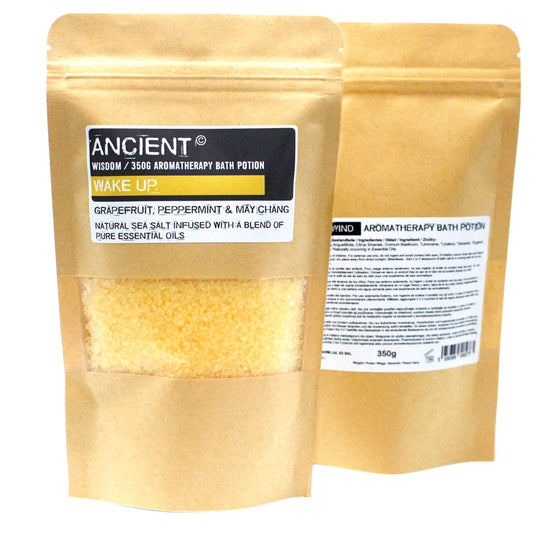 Revitalize Your Bath Time: 350g 'WAKE UP' Aromatherapy Bath Potion in Kraft Bag, with Grapefruit, Peppermint & May Chang
