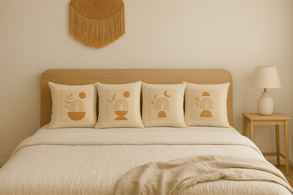 Set of 4 Boho Cushion Covers Minimalist Abstract Designs in Neutral Earthy Tones