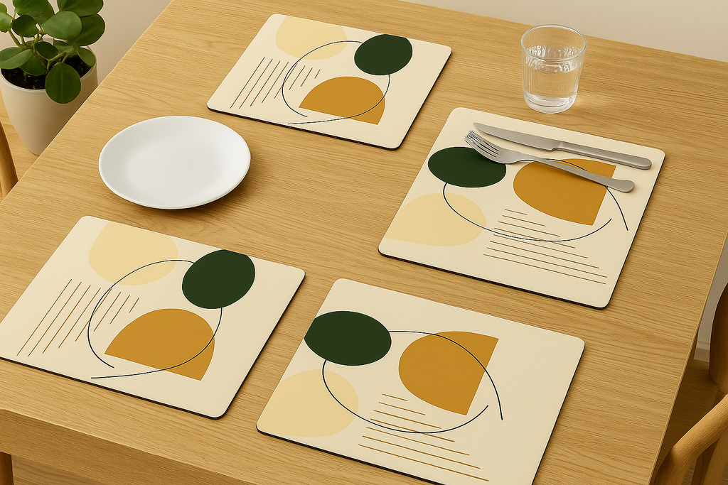 Set of 4 Minimalist Boho Hardboard Placemat – Abstract Wooden Dining Mat