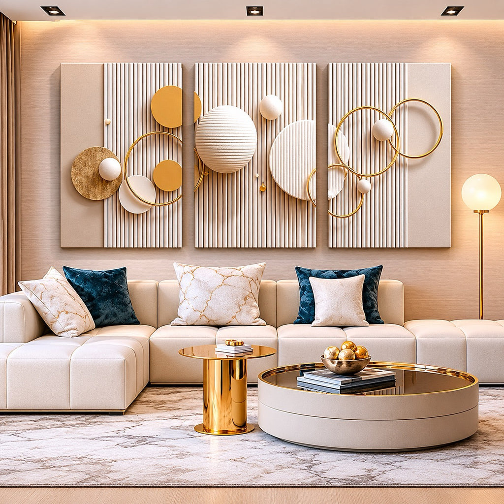 Luxury 2 Piece Abstract Pearl | Circle Canvas Wall Art