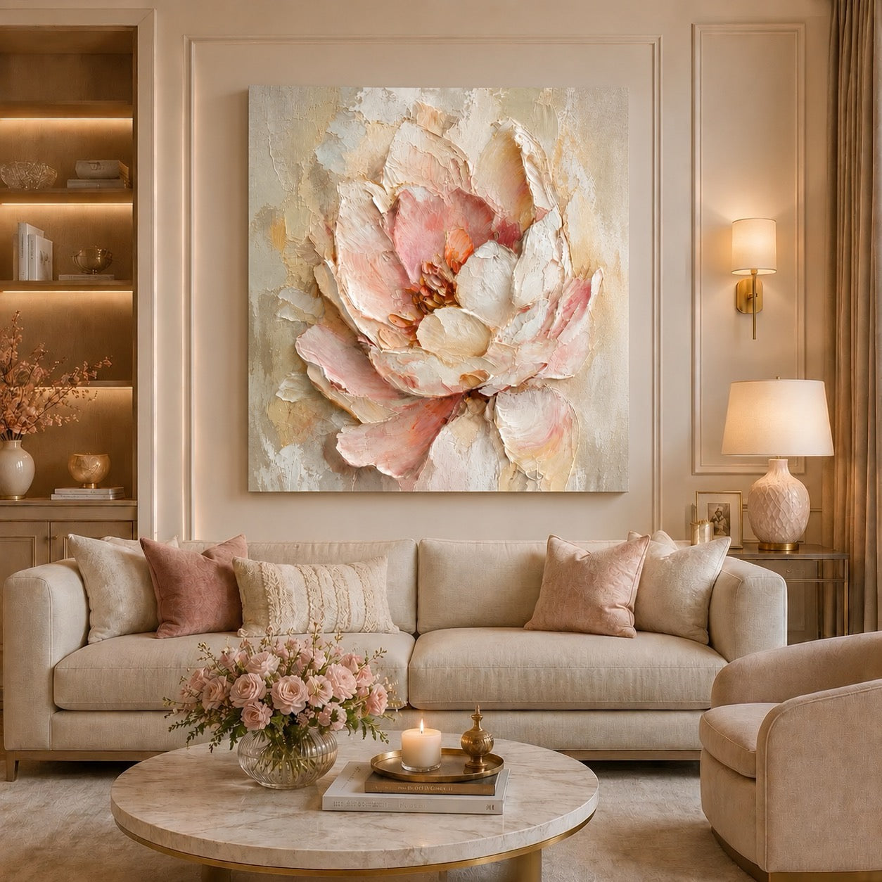 Luxury Ethereal Blossom Floral Canvas Wall Art Neutral Beige Print