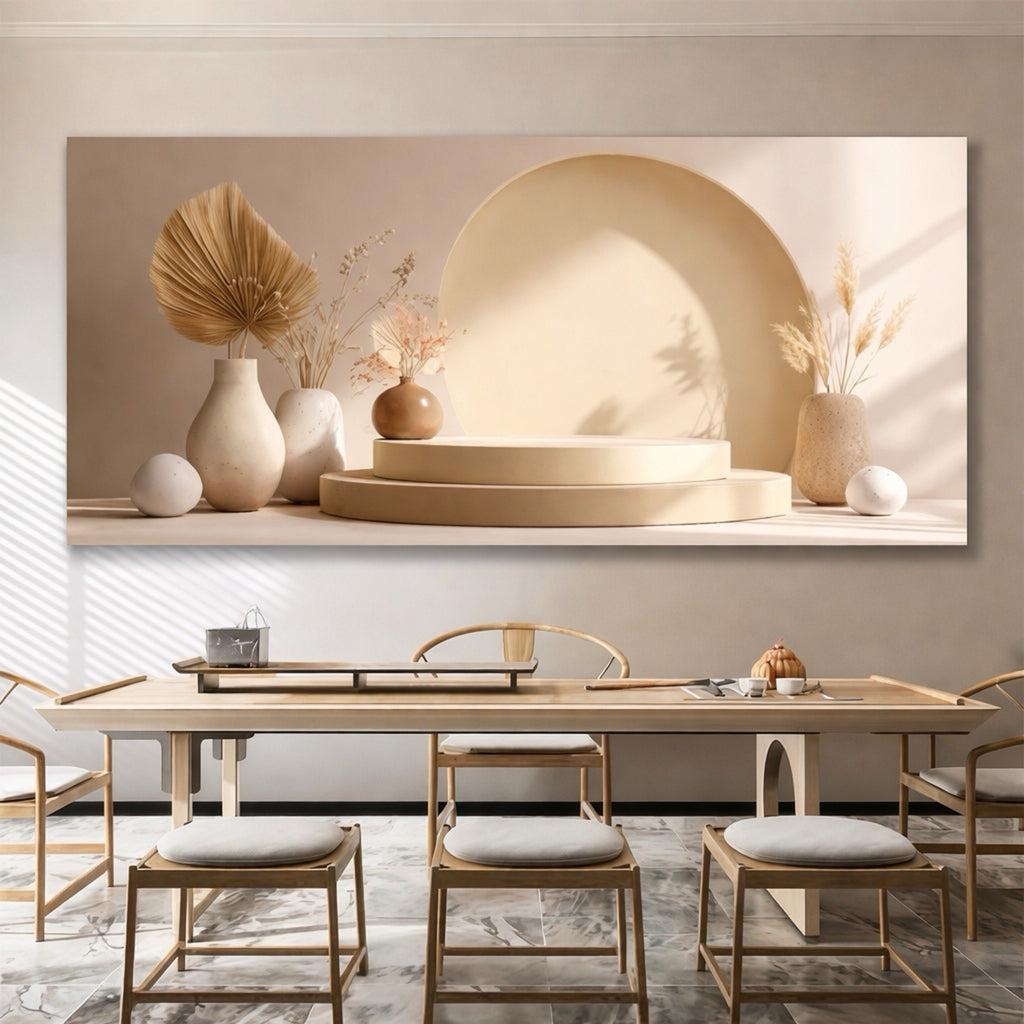 Modern Beige Abstract Canvas Wall Art - Neutral Minimalist Large Wall Print