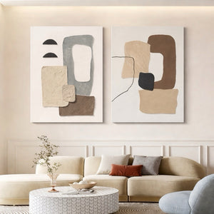 Contemporary Abstract Canvas Wall Art Set of 2 - Beige Neutral Modern Home Decor