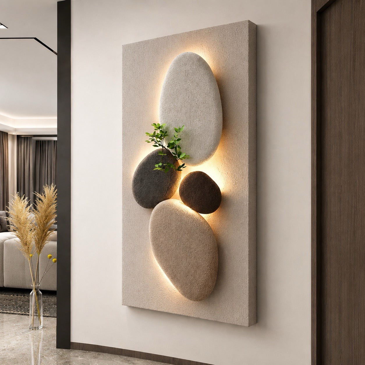 Modern Pebble Canvas Wall Art - Beige Abstract Large Wall Art
