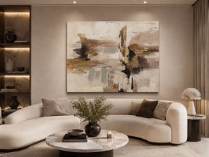 Large Textured Canvas Wall Art Hand Finished Neutral Beige Gold Abstract Limited Edition