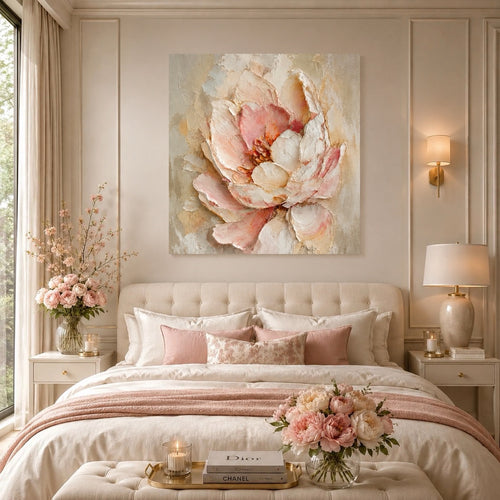 Luxury Ethereal Blossom Floral Canvas Wall Art Neutral Beige Print