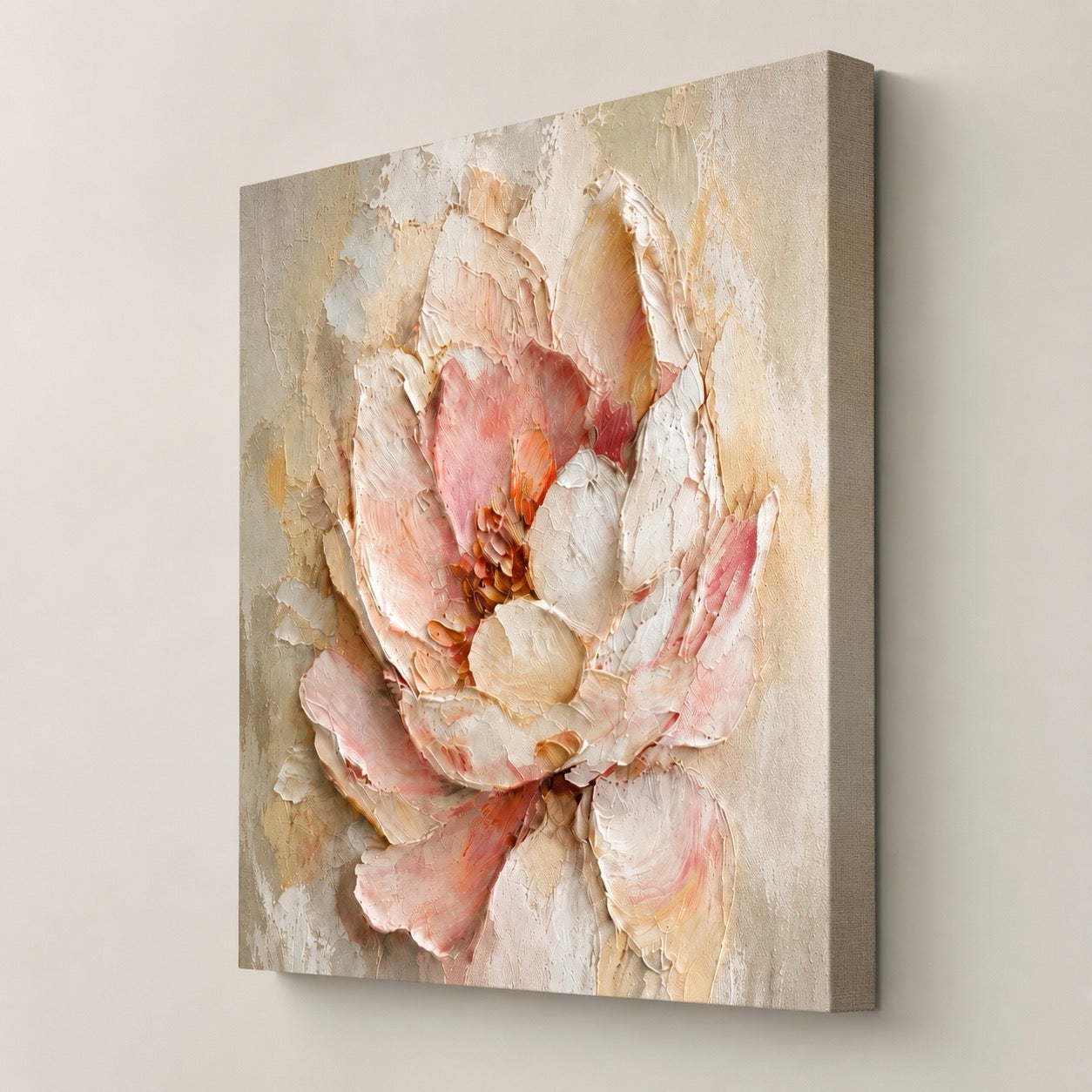Luxury Ethereal Blossom Floral Canvas Wall Art Neutral Beige Print