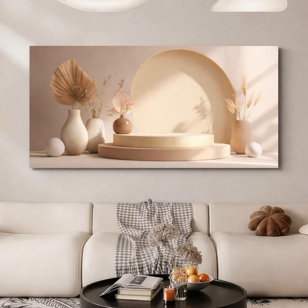Modern Beige Abstract Canvas Wall Art - Neutral Minimalist Large Wall Print