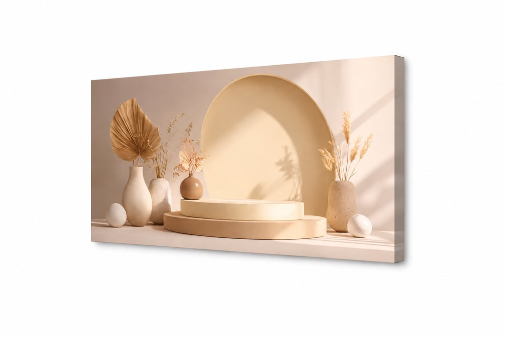 Modern Beige Abstract Canvas Wall Art - Neutral Minimalist Large Wall Print