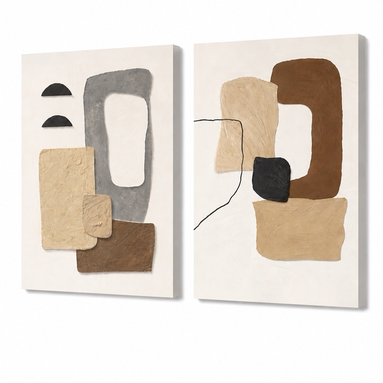 Contemporary Abstract Canvas Wall Art Set of 2 - Beige Neutral Modern Home Decor