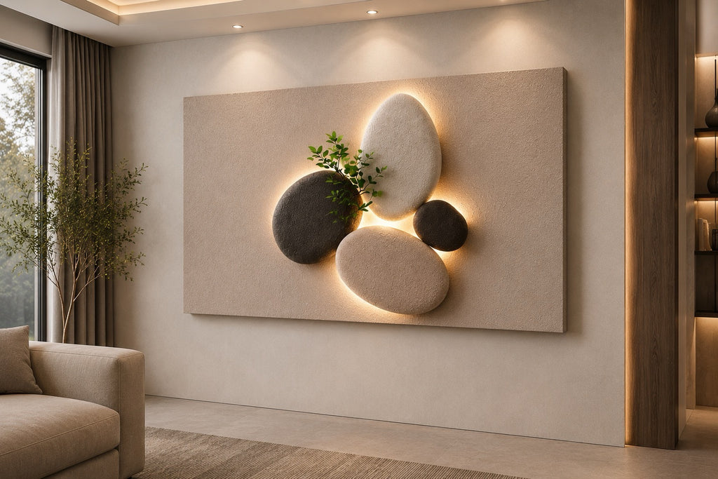 Modern Pebble Canvas Wall Art - Beige Abstract Large Wall Art