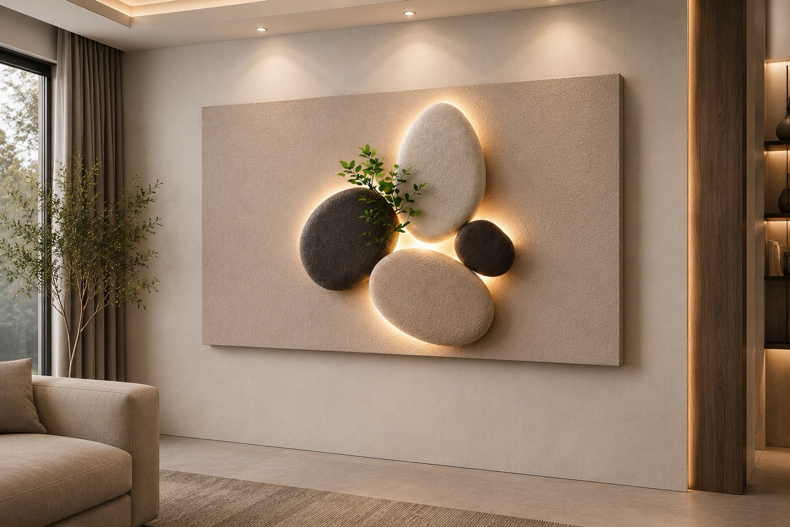 Modern Pebble Canvas Wall Art - Beige Abstract Large Wall Art