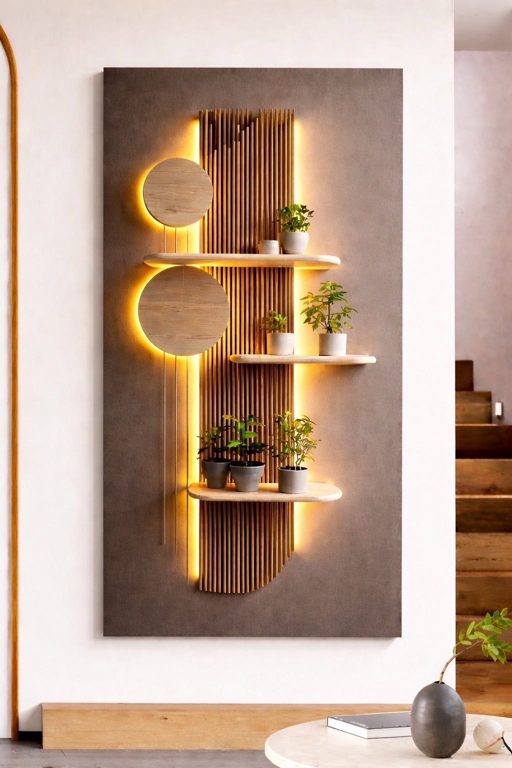 Scandinavian Canvas Wall Art Flat Design Wooden Shelf Light Effect Print