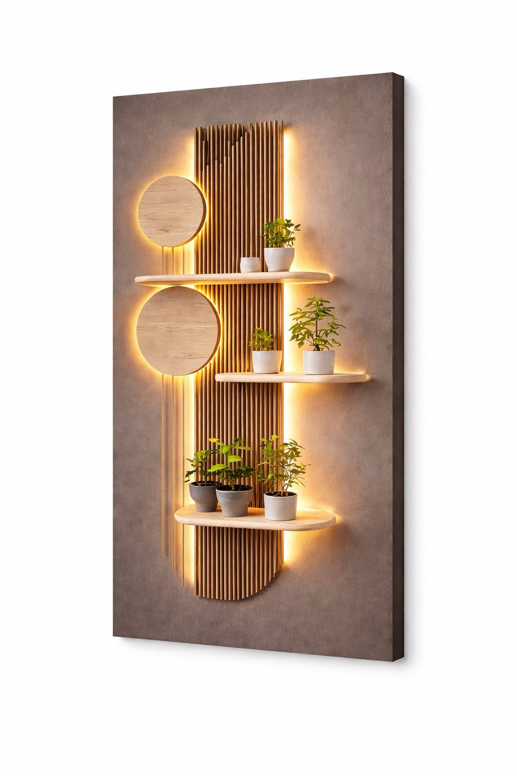 Scandinavian Canvas Wall Art Flat Design Wooden Shelf Light Effect Print