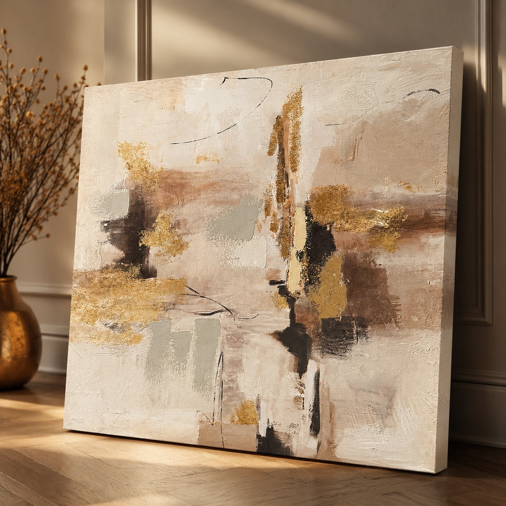 Large Textured Canvas Wall Art Hand Finished Neutral Beige Gold Abstract Limited Edition
