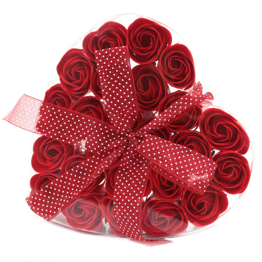 Set of 24 Soap Flower Heart Box, Adorned with Enchanting Red Roses - Perfect for Adding Elegance and Charm to Your Home Decor or Delighting Someone Special with a Timeless Expression of Affection and Love