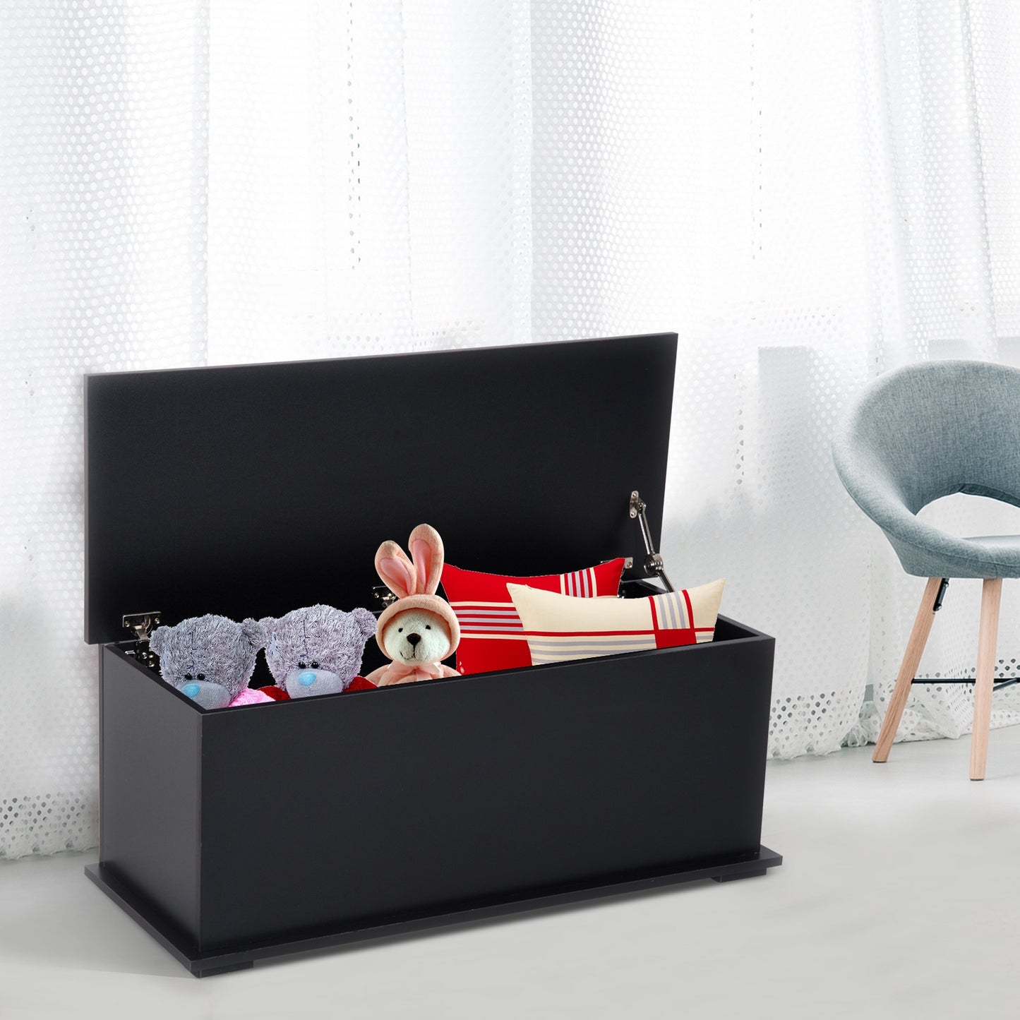 Mafett Ottoman Storage Box Chest Cabinet Keepsake With Lid Chipboard Black