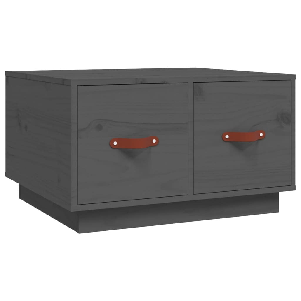Mafett Solid Pine Wood Coffee Table – 60x53x35 cm with Faux Leather Accents, Modern Grey Finish