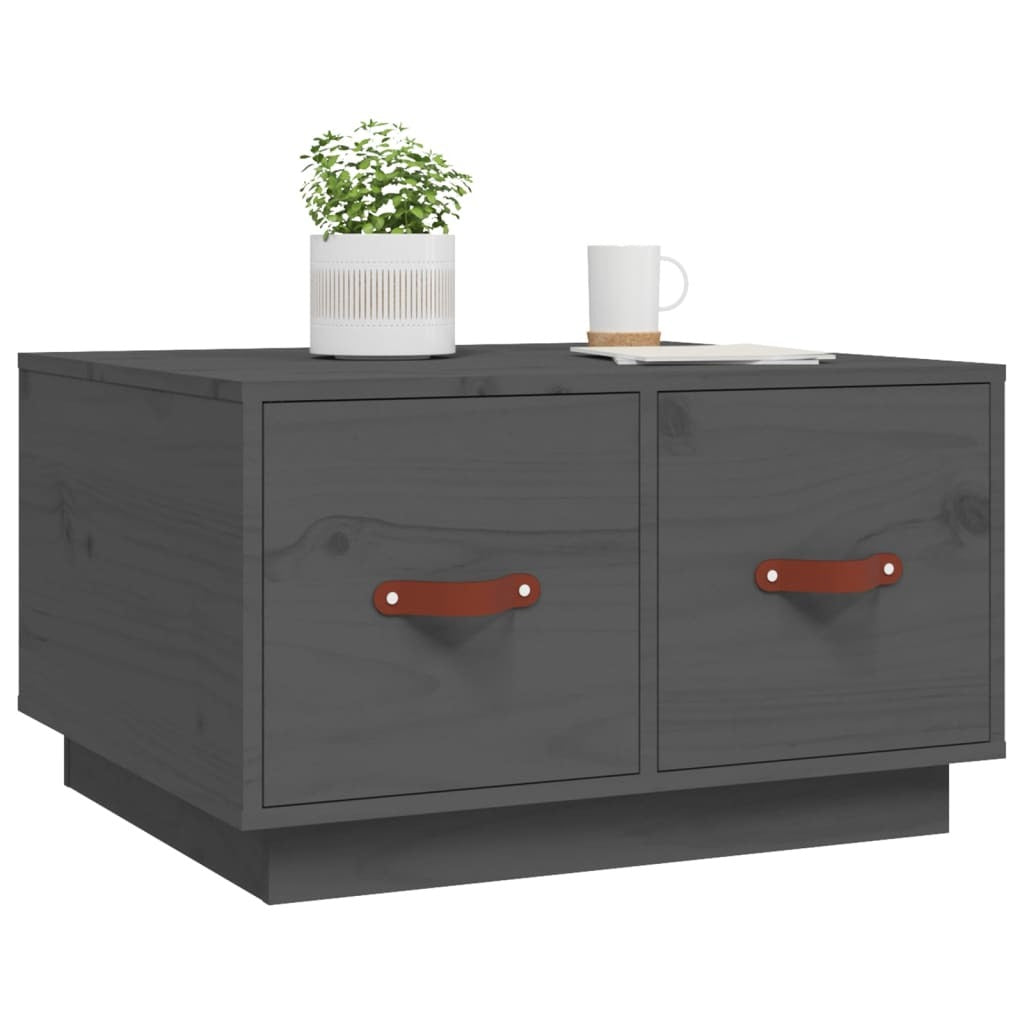 Mafett Solid Pine Wood Coffee Table – 60x53x35 cm with Faux Leather Accents, Modern Grey Finish