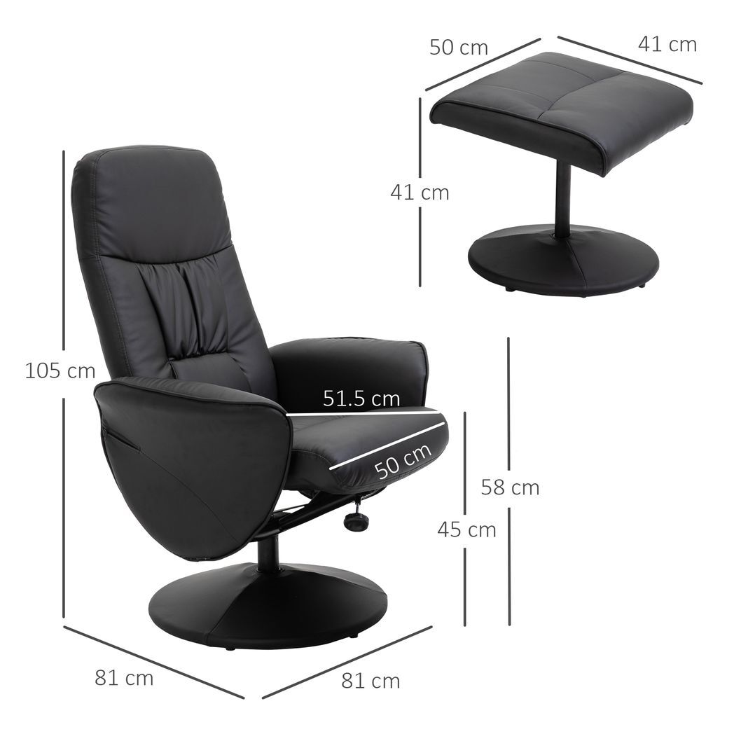 Mafett 2 Pcs Reclining Armchair Ottoman 360 Swivel Home Furniture PU Leather Black