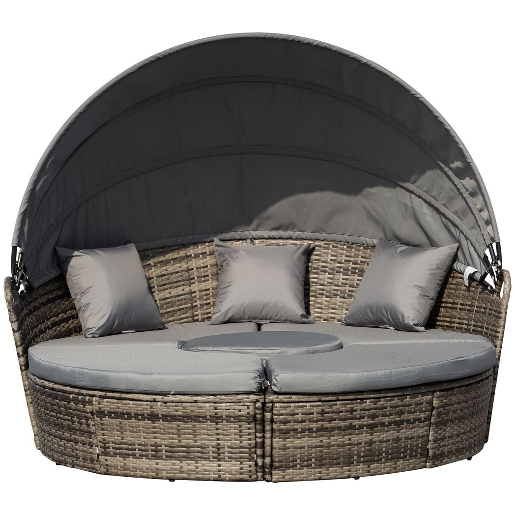 Sibel Outsunny 5 PCs Cushioned Outdoor Plastic Rattan Round Sofa Bed Table Set Grey