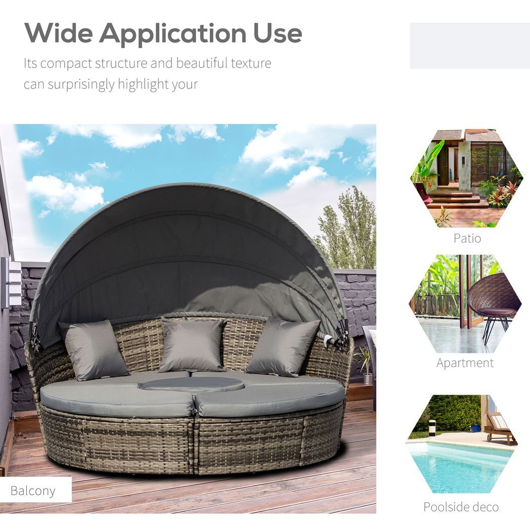 Sibel Outsunny 5 PCs Cushioned Outdoor Plastic Rattan Round Sofa Bed Table Set Grey