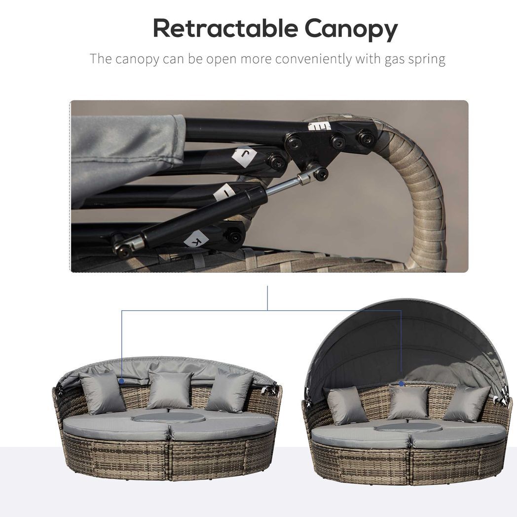 Sibel Outsunny 5 PCs Cushioned Outdoor Plastic Rattan Round Sofa Bed Table Set Grey