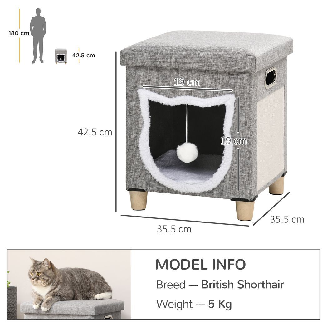 Mafett PawHut 2 in 1 Cat Bed Ottoman w/ Removable Cushion, Handles, Scratching Pad