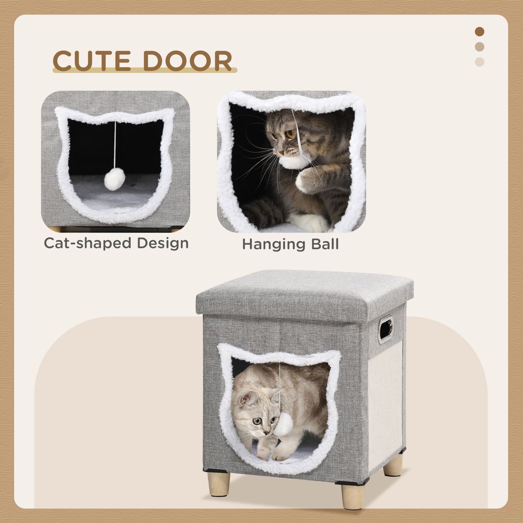 Mafett PawHut 2 in 1 Cat Bed Ottoman w/ Removable Cushion, Handles, Scratching Pad