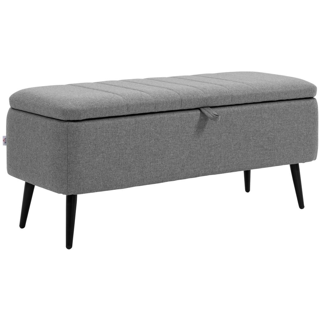 Mafett Storage Ottoman Bench, Linen Fabric Footstool with Steel Legs Grey