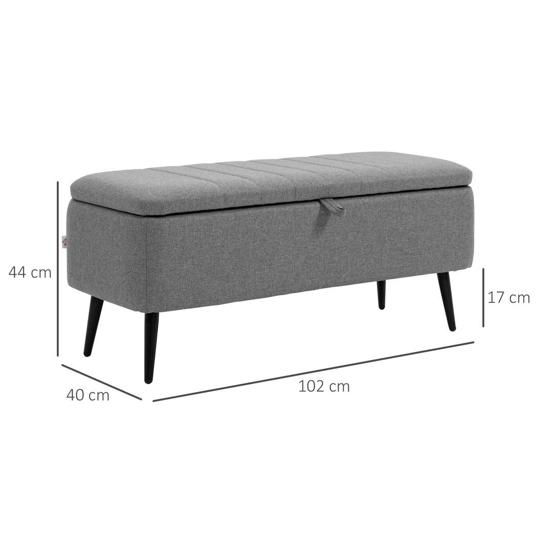 Mafett Storage Ottoman Bench, Linen Fabric Footstool with Steel Legs Grey