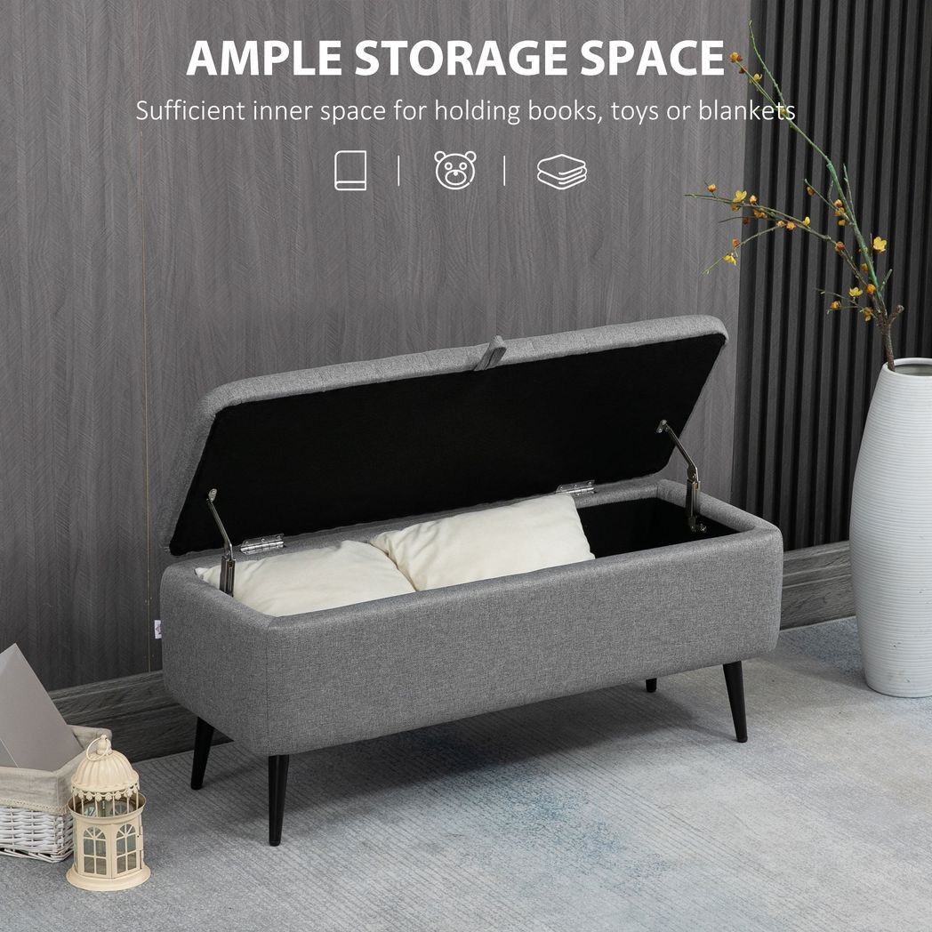 Mafett Storage Ottoman Bench, Linen Fabric Footstool with Steel Legs Grey