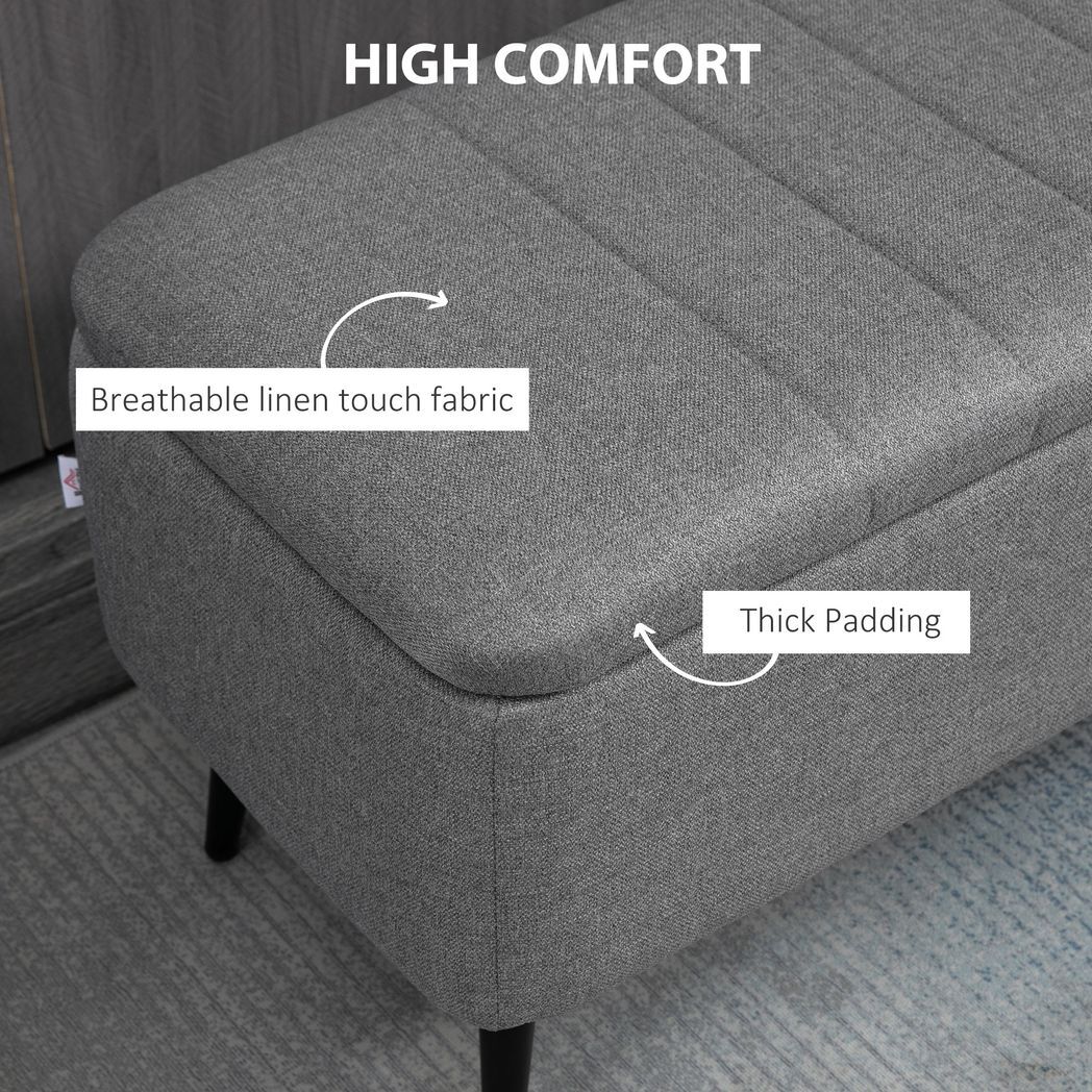 Mafett Storage Ottoman Bench, Linen Fabric Footstool with Steel Legs Grey