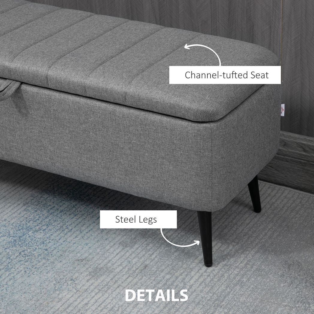 Mafett Storage Ottoman Bench, Linen Fabric Footstool with Steel Legs Grey