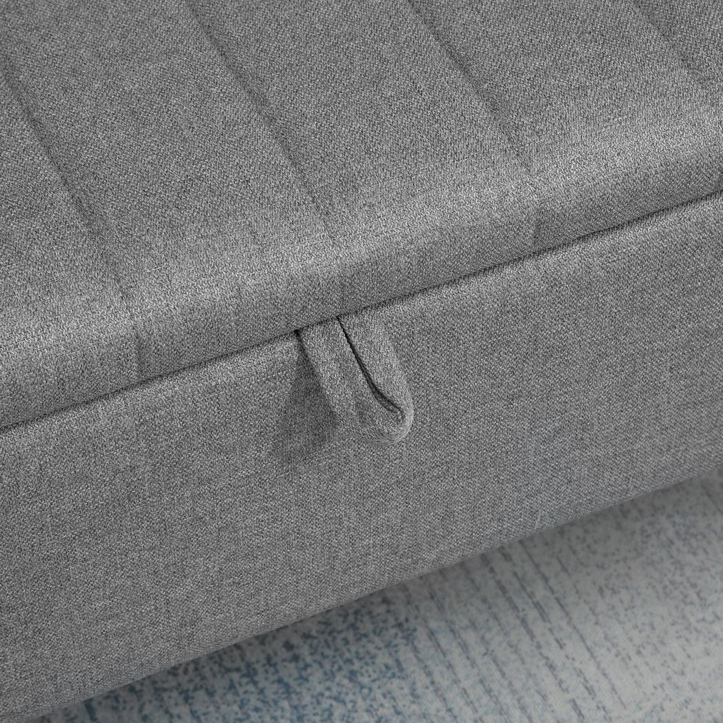 Mafett Storage Ottoman Bench, Linen Fabric Footstool with Steel Legs Grey