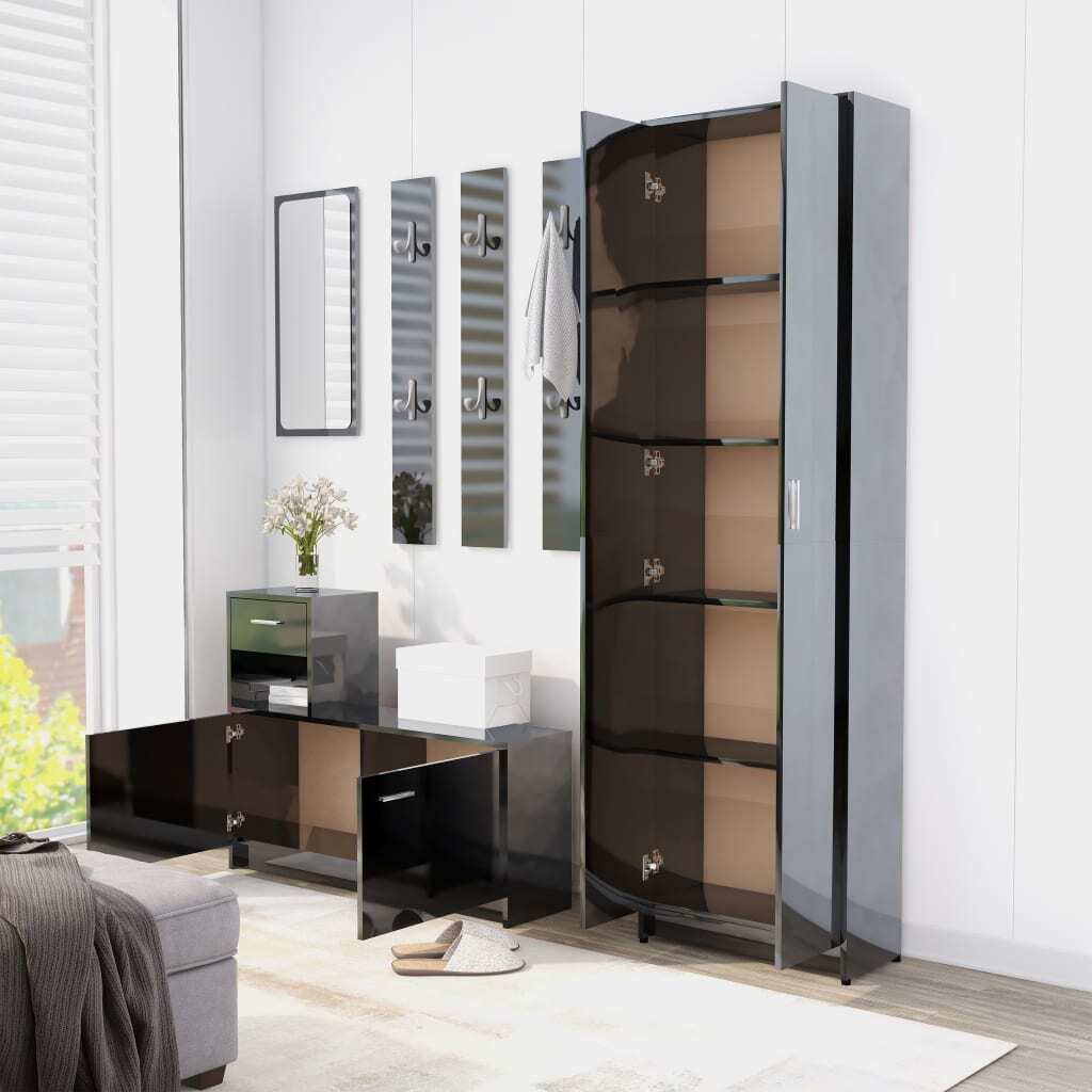 Mafett Hallway Wardrobe – Sleek High Gloss Black Finish, 55x25x189 cm, Durable Engineered Wood