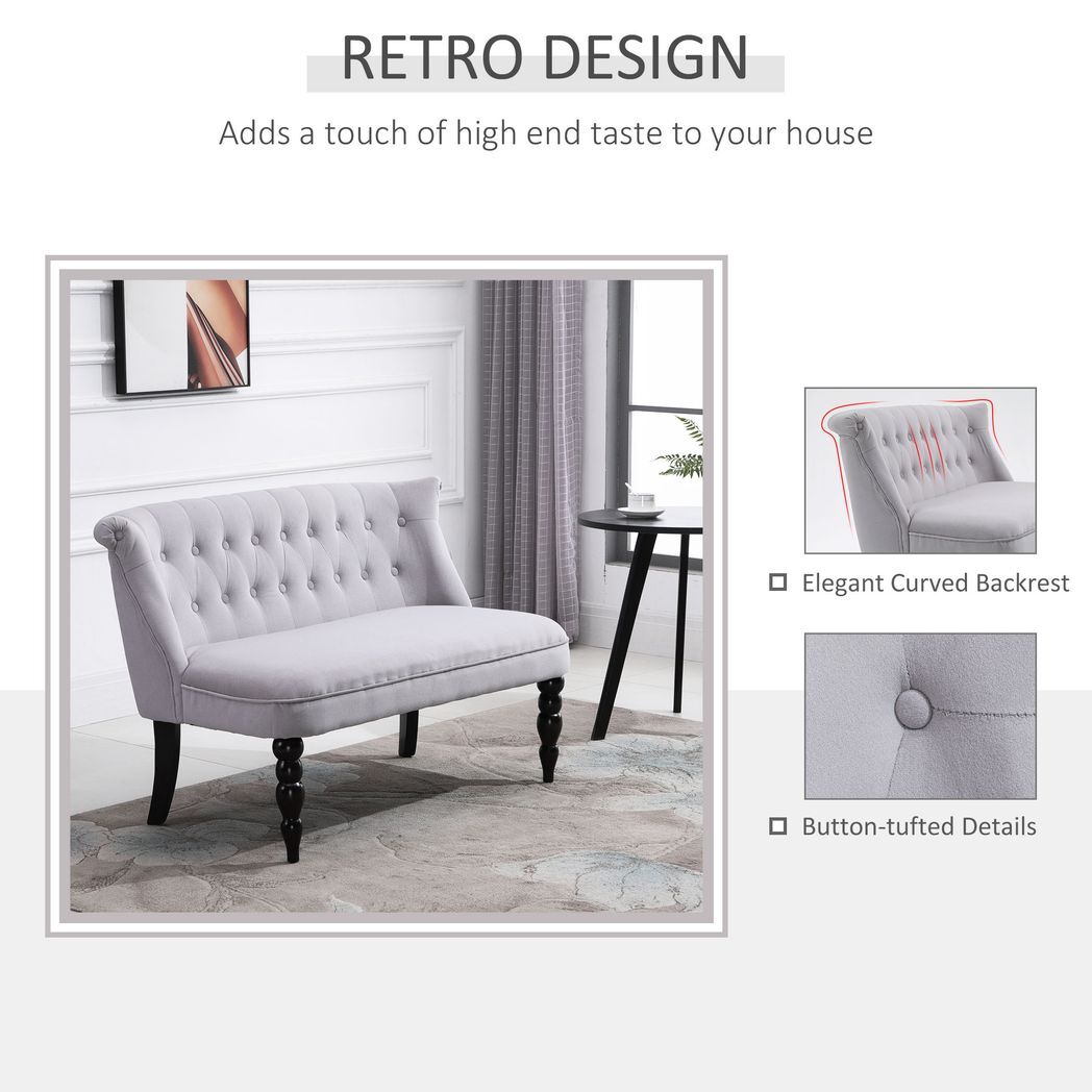 Kathie Velvet-Feel French Inspired Two-Seat Lounger Couch / Wood Frame Vintage