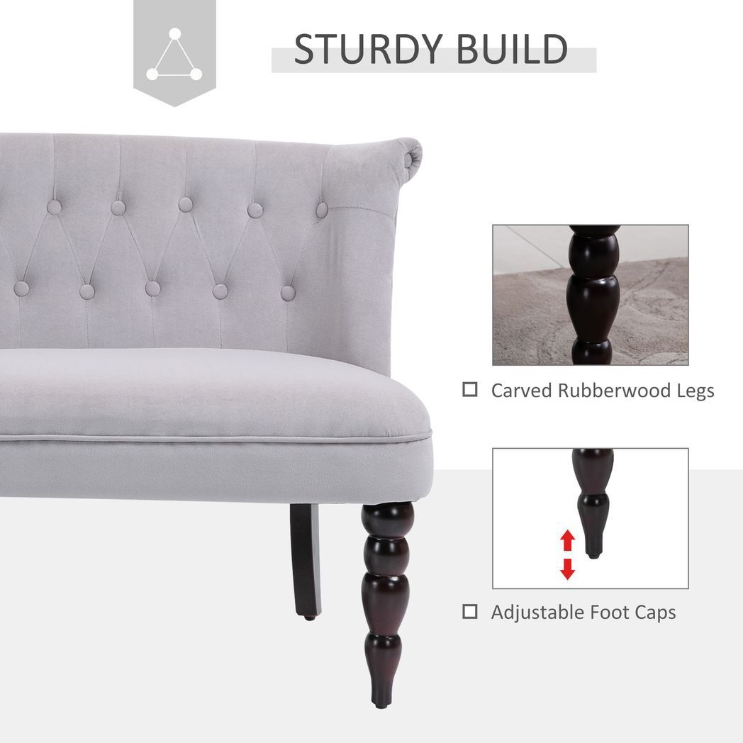 Kathie Velvet-Feel French Inspired Two-Seat Lounger Couch / Wood Frame Vintage