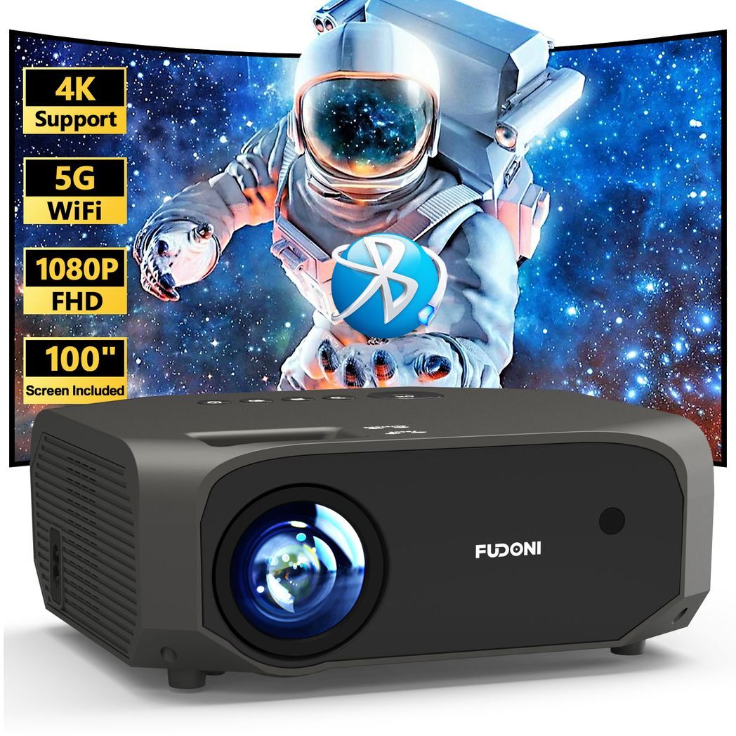 Projector with 5G WiFi and Bluetooth, 10000L Native 1080P Portable Outdoor Video Projector 4K Supported, Home Theater Movie Projector with Screen for Phone/PC/TV Stick/PS5