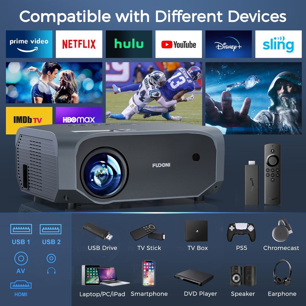 Projector with 5G WiFi and Bluetooth, 10000L Native 1080P Portable Outdoor Video Projector 4K Supported, Home Theater Movie Projector with Screen for Phone/PC/TV Stick/PS5