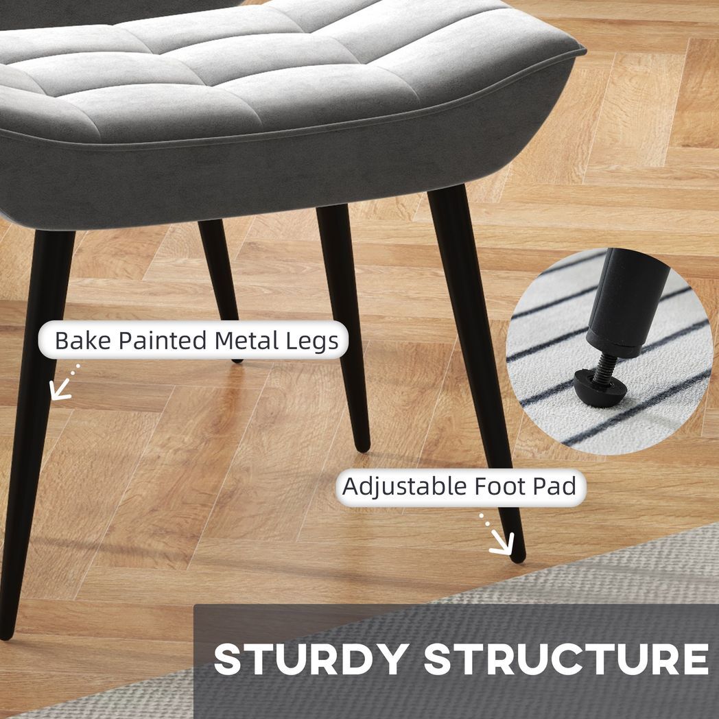 Mafett Armless Accent Chair with Footstool Set with Pillow and Steel Legs Grey