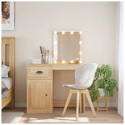 Mafett Dressing Table with LED Lights – Sonoma Oak (90x42x132.5 cm)