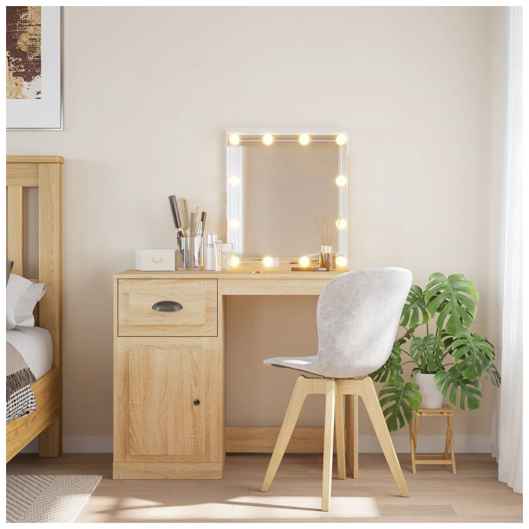 Mafett Dressing Table with LED Lights – Sonoma Oak (90x42x132.5 cm)