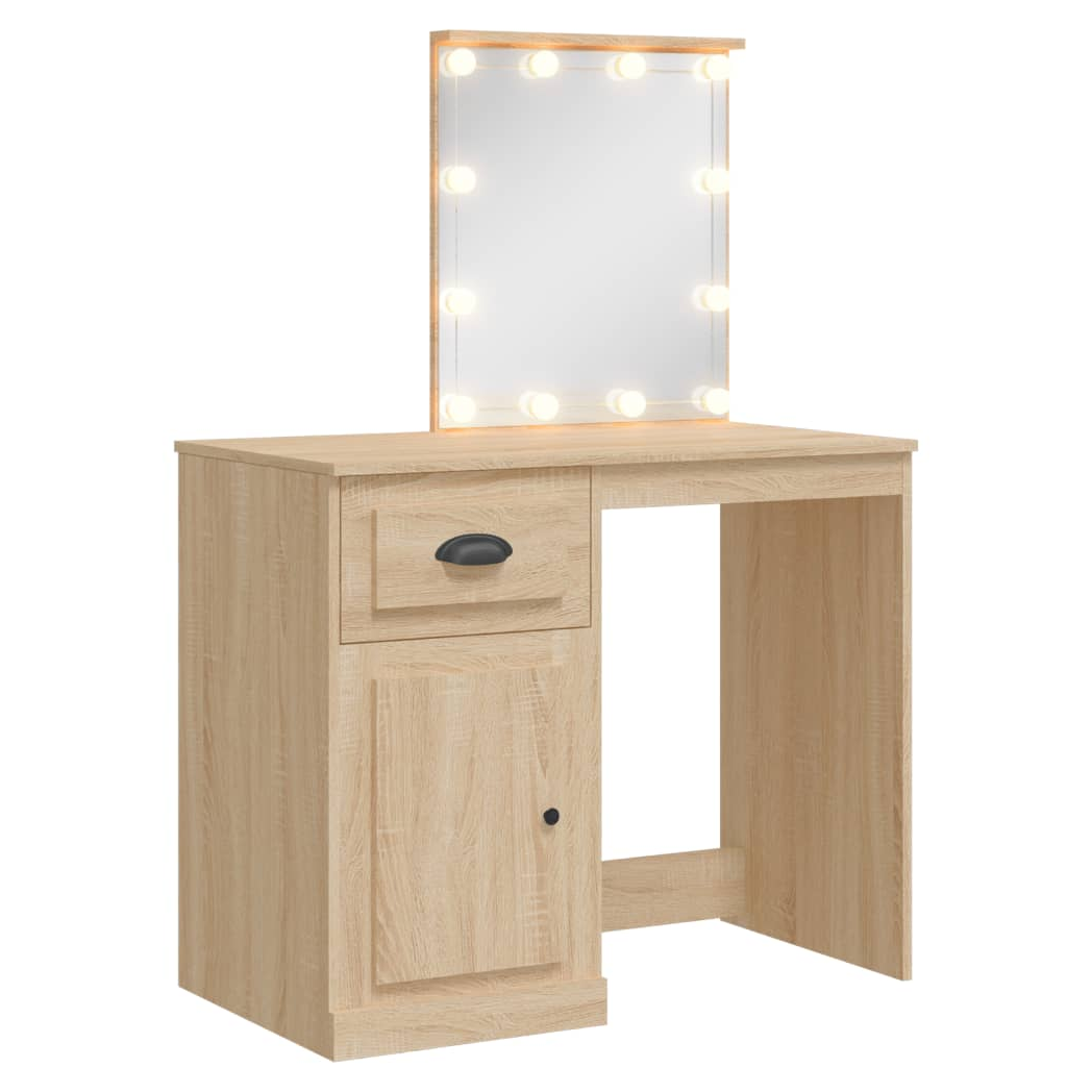 Mafett Dressing Table with LED Lights – Sonoma Oak (90x42x132.5 cm)