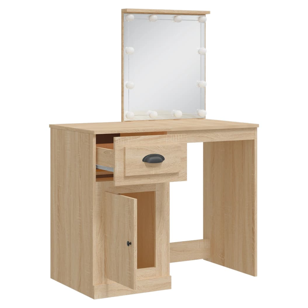 Mafett Dressing Table with LED Lights – Sonoma Oak (90x42x132.5 cm)