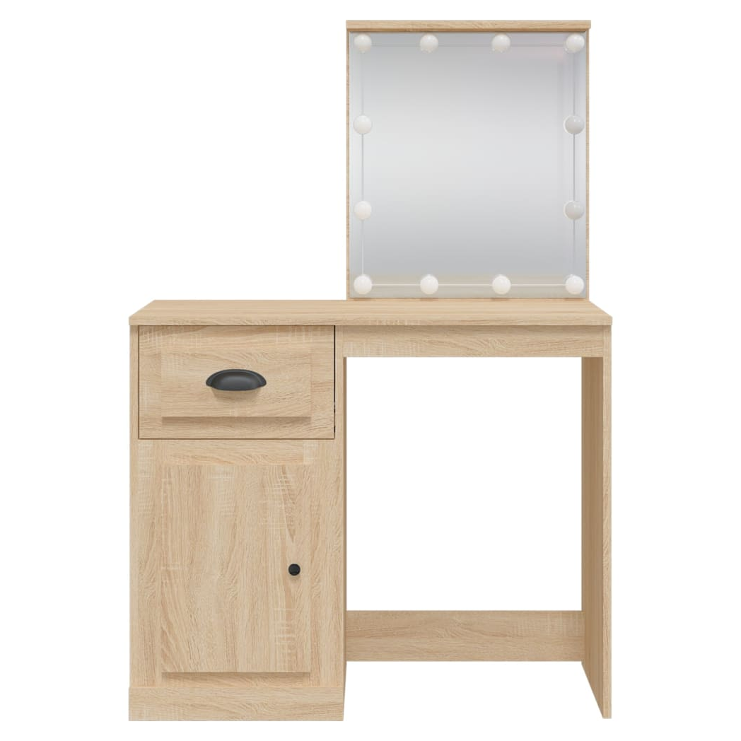 Mafett Dressing Table with LED Lights – Sonoma Oak (90x42x132.5 cm)