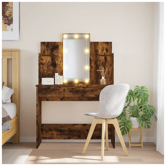 Mafett Dressing Table with LED Lights Smoked Oak 96x40x142 cm