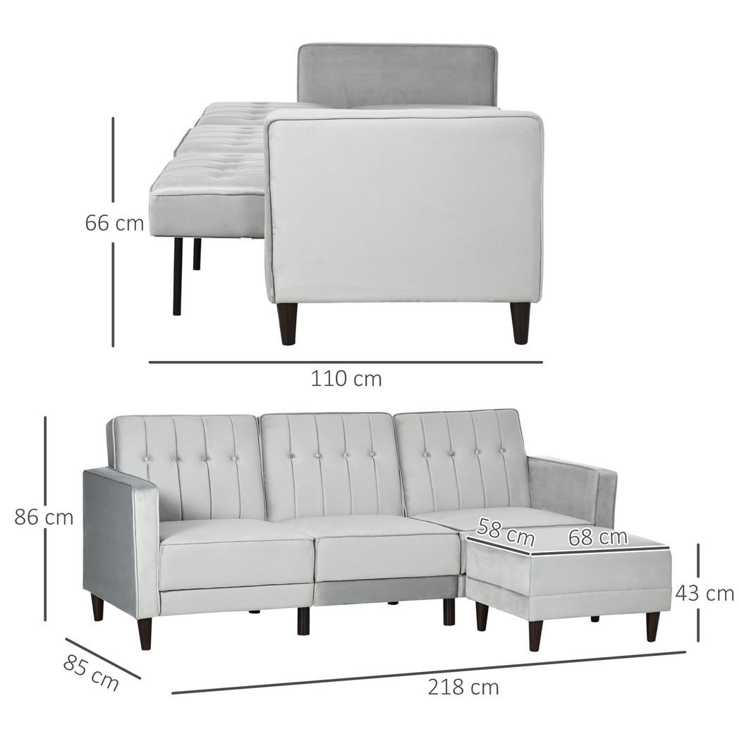Naomi Upholstered Sofa Bed Reversible Sectional Sofa Set Velvet-Touch Sleeper