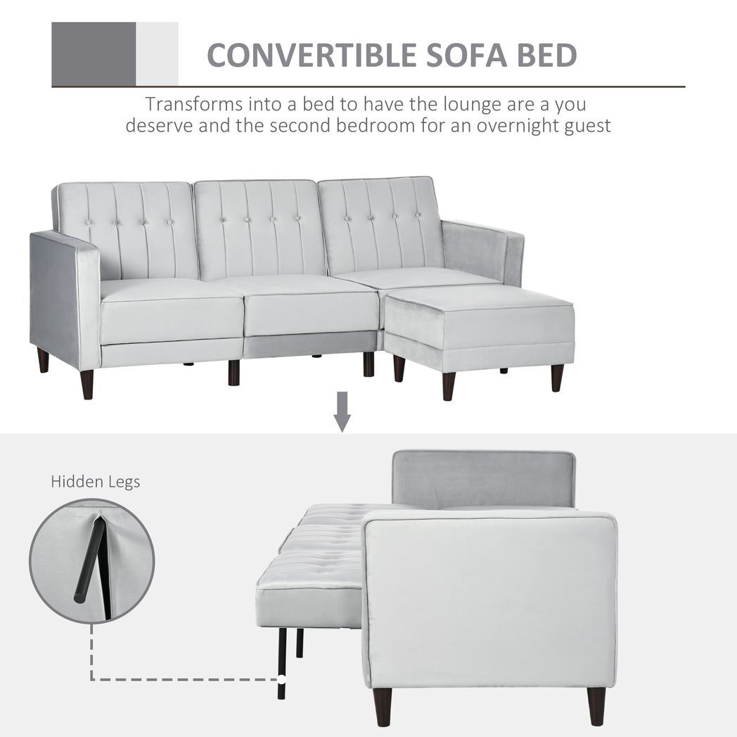 Naomi Upholstered Sofa Bed Reversible Sectional Sofa Set Velvet-Touch Sleeper