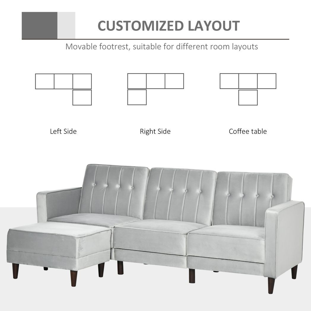 Naomi Upholstered Sofa Bed Reversible Sectional Sofa Set Velvet-Touch Sleeper